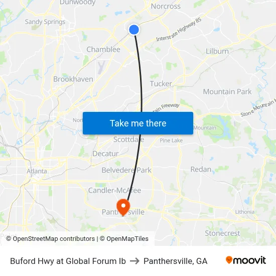 Buford Hwy at Global Forum Ib to Panthersville, GA map