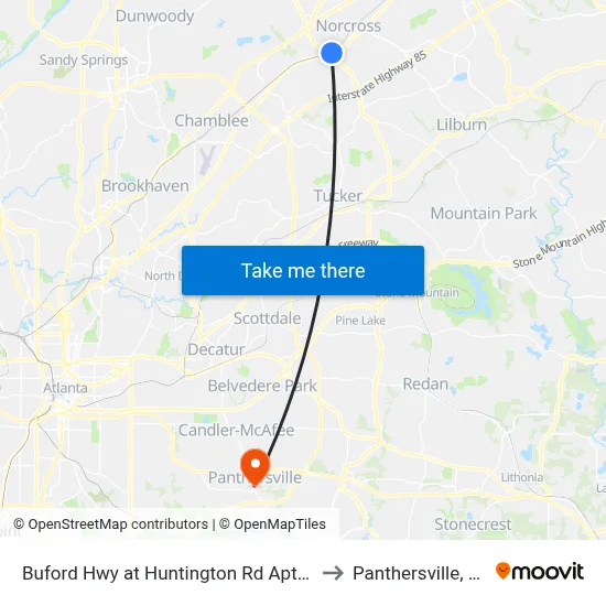 Buford Hwy at Huntington Rd Apts Ib to Panthersville, GA map