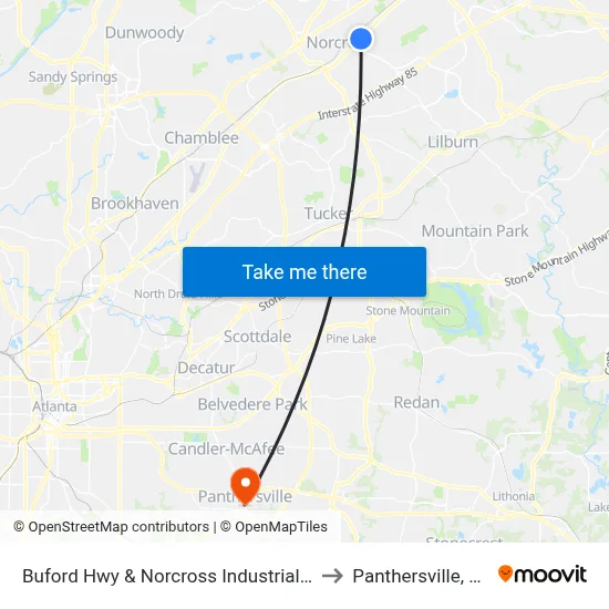Buford Hwy & Norcross Industrial Ct to Panthersville, GA map