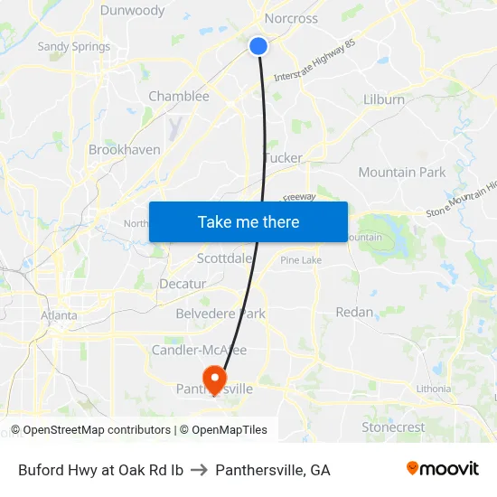 Buford Hwy at Oak Rd Ib to Panthersville, GA map