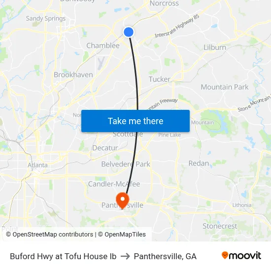 Buford Hwy at Tofu House Ib to Panthersville, GA map