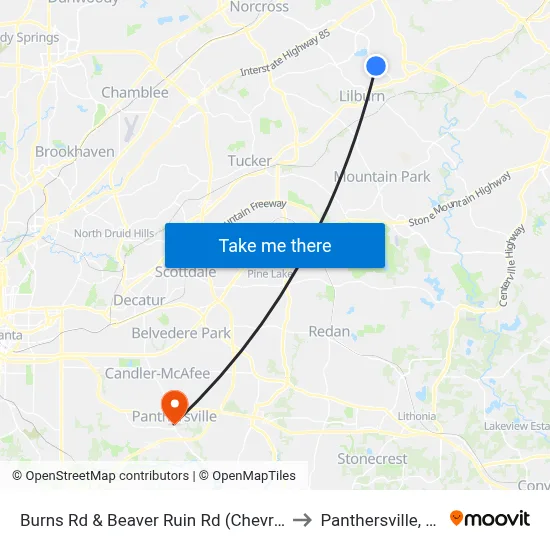 Burns Rd & Beaver Ruin Rd (Chevron) to Panthersville, GA map