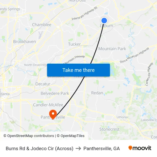Burns Rd & Jodeco Cir (Across) to Panthersville, GA map