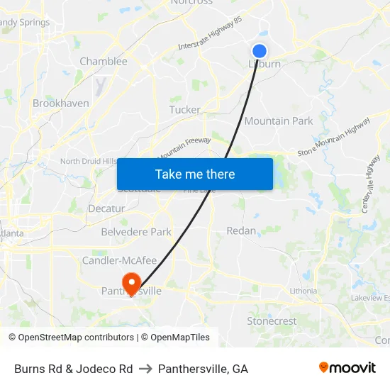 Burns Rd & Jodeco Rd to Panthersville, GA map