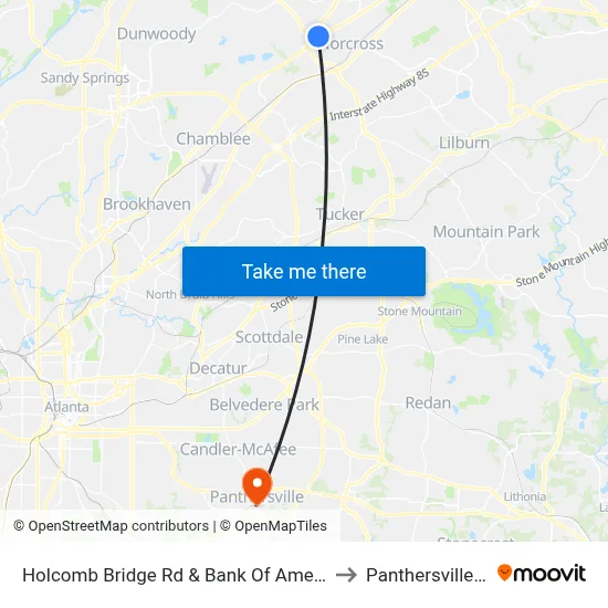 Holcomb Bridge Rd & Bank Of America Ob to Panthersville, GA map