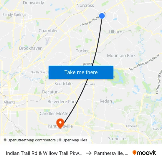 Indian Trail Rd & Willow Trail Pkwy Ib to Panthersville, GA map