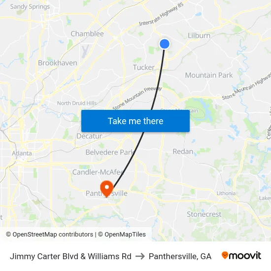 Jimmy Carter Blvd & Williams Rd to Panthersville, GA map