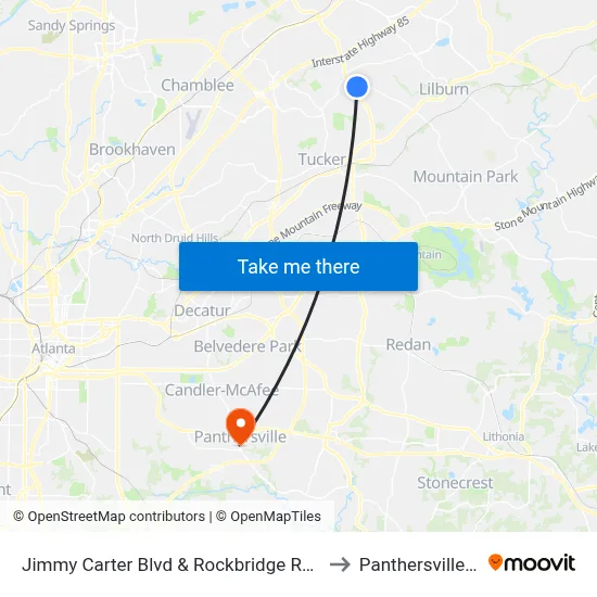 Jimmy Carter Blvd & Rockbridge Rd (Ihop) to Panthersville, GA map