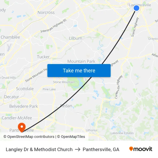 Langley Dr & Methodist Church to Panthersville, GA map