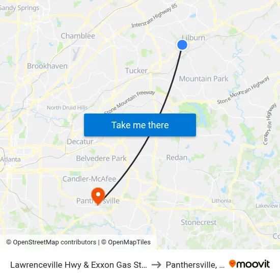 Lawrenceville Hwy & Exxon Gas Station to Panthersville, GA map