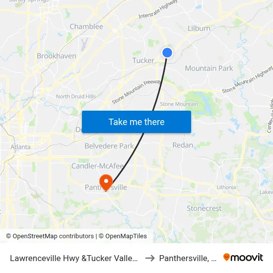 Lawrenceville Hwy &Tucker Valley Rd to Panthersville, GA map