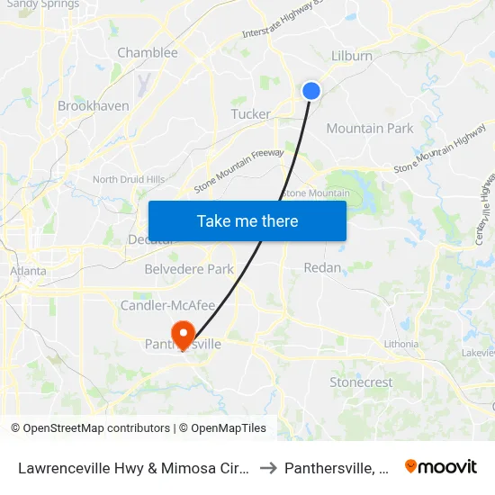 Lawrenceville Hwy & Mimosa Cir Ib to Panthersville, GA map