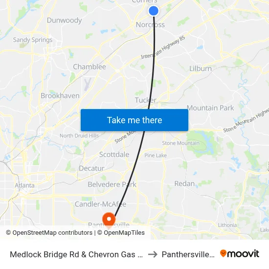 Medlock Bridge Rd & Chevron Gas Station to Panthersville, GA map