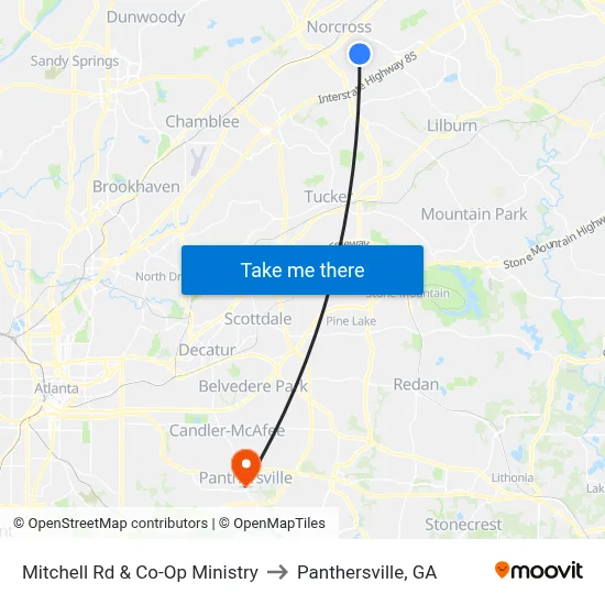 Mitchell Rd & Co-Op Ministry to Panthersville, GA map