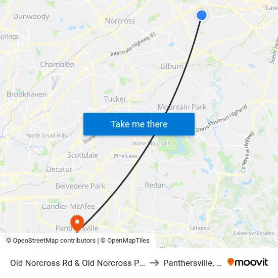 Old Norcross Rd & Old Norcross Plaza to Panthersville, GA map