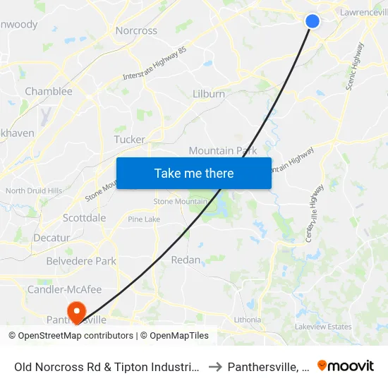 Old Norcross Rd & Tipton Industrial Dr to Panthersville, GA map