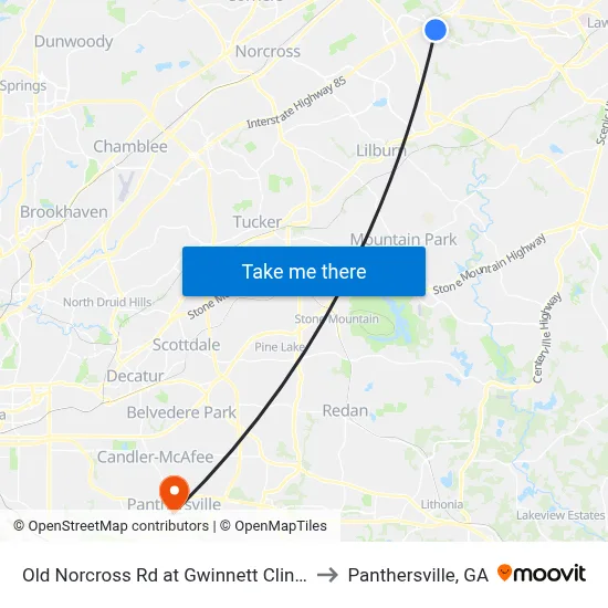 Old Norcross Rd at Gwinnett Clinic to Panthersville, GA map