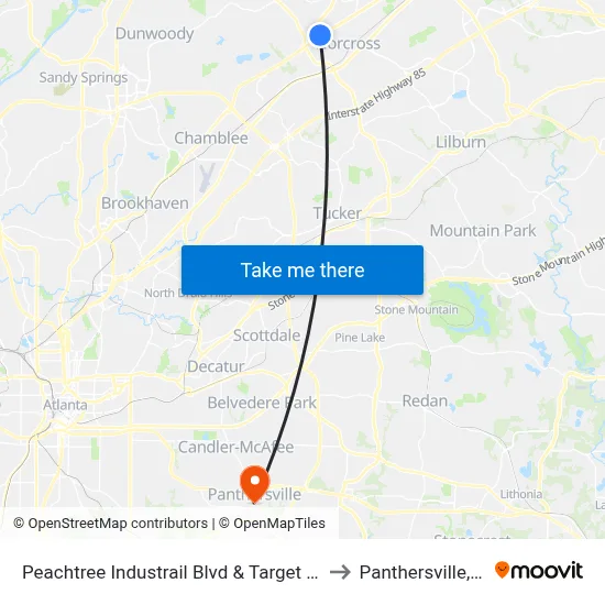 Peachtree Industrail Blvd & Target Plaza to Panthersville, GA map