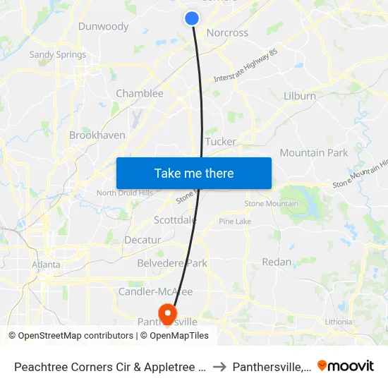 Peachtree Corners Cir & Appletree Way Ib to Panthersville, GA map