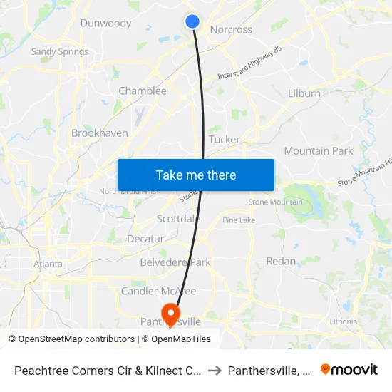 Peachtree Corners Cir & Kilnect Ct Ib to Panthersville, GA map