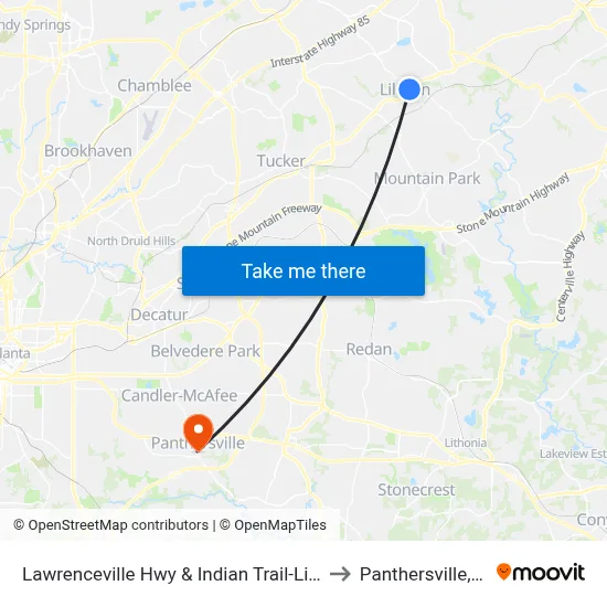 Lawrenceville Hwy & Indian Trail-Lilburn to Panthersville, GA map