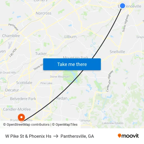 W Pike St & Phoenix Hs to Panthersville, GA map