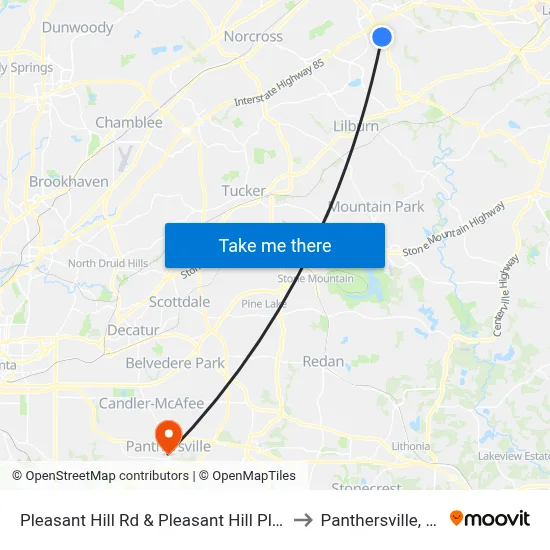 Pleasant Hill Rd & Pleasant Hill Plaza to Panthersville, GA map