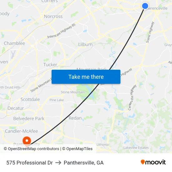 575 Professional Dr to Panthersville, GA map
