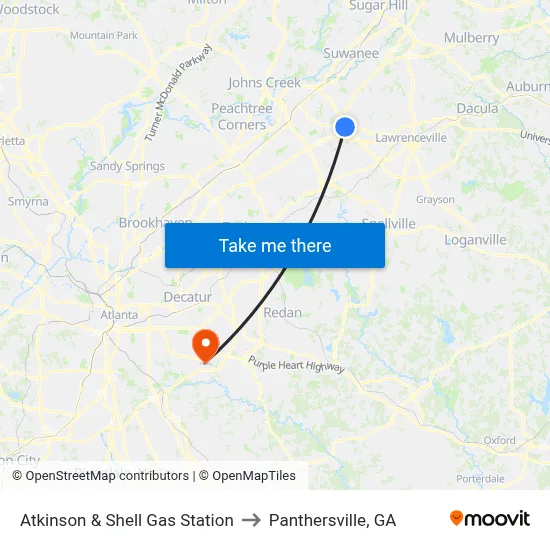 Atkinson & Shell Gas Station to Panthersville, GA map