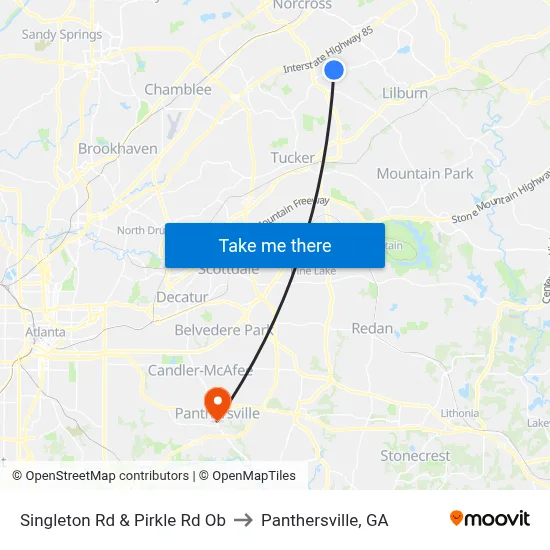 Singleton Rd & Pirkle Rd Ob to Panthersville, GA map