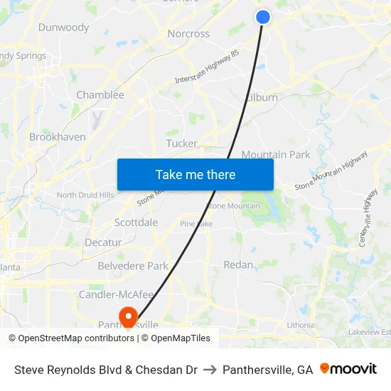 Steve Reynolds Blvd & Chesdan Dr to Panthersville, GA map