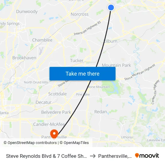Steve Reynolds Blvd & 7 Coffee Shop Ob to Panthersville, GA map