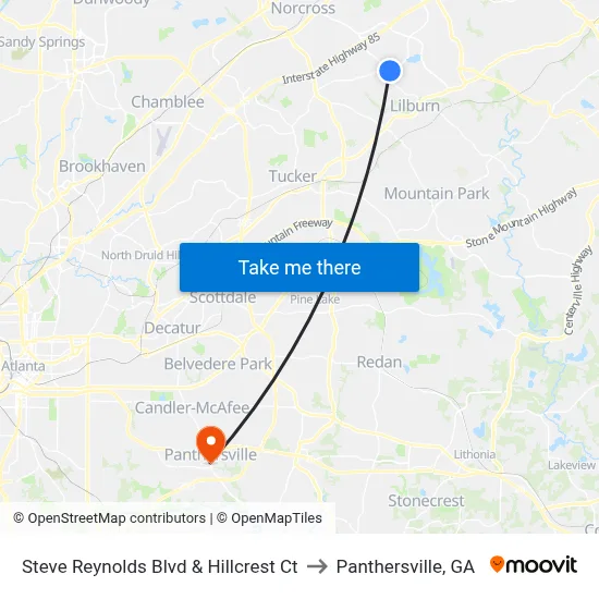 Steve Reynolds Blvd & Hillcrest Ct to Panthersville, GA map
