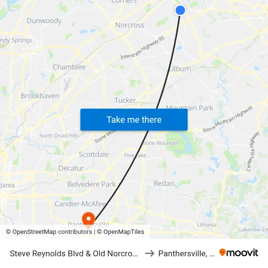 Steve Reynolds Blvd & Old Norcross Rd to Panthersville, GA map