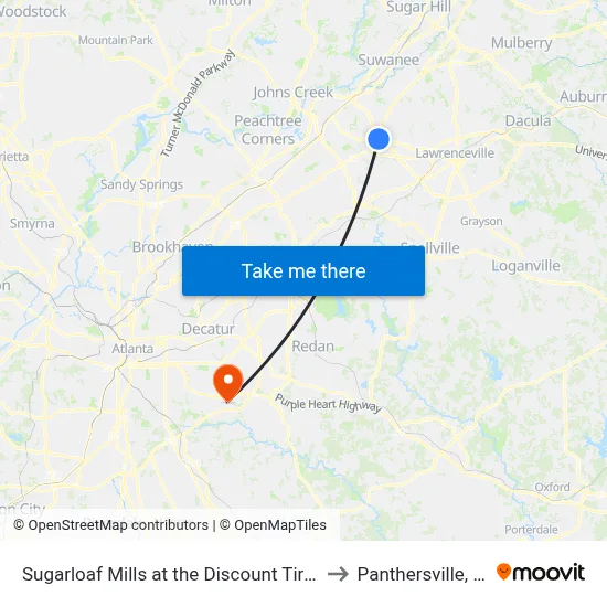 Sugarloaf Mills at the Discount Tire Co to Panthersville, GA map
