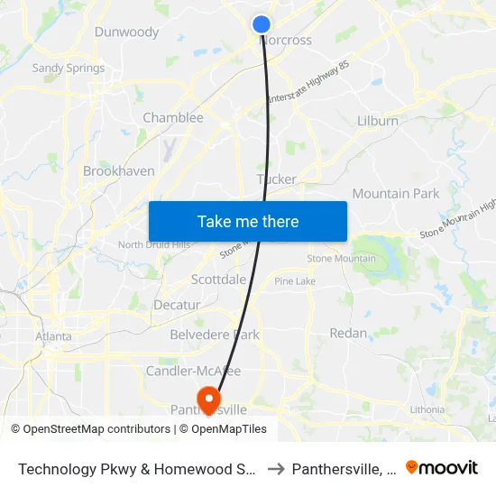 Technology Pkwy  & Homewood Suites to Panthersville, GA map