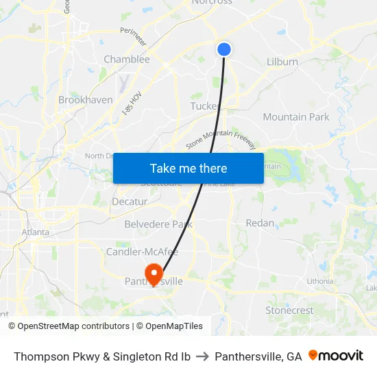 Thompson Pkwy & Singleton Rd Ib to Panthersville, GA map