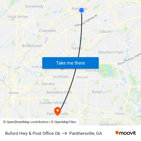 Buford Hwy & Post Office Ob to Panthersville, GA map