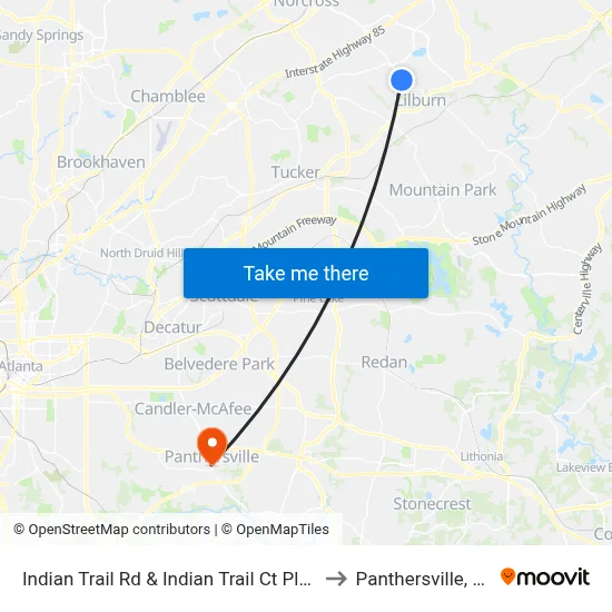 Indian Trail Rd & Indian Trail Ct Plaza to Panthersville, GA map