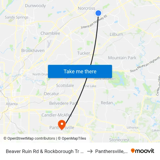 Beaver Ruin Rd & Rockborough Tr (Dmv) to Panthersville, GA map