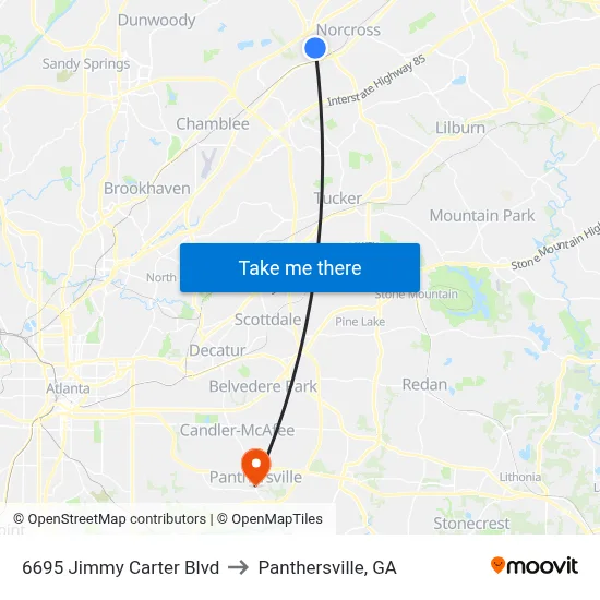 6695 Jimmy Carter Blvd to Panthersville, GA map