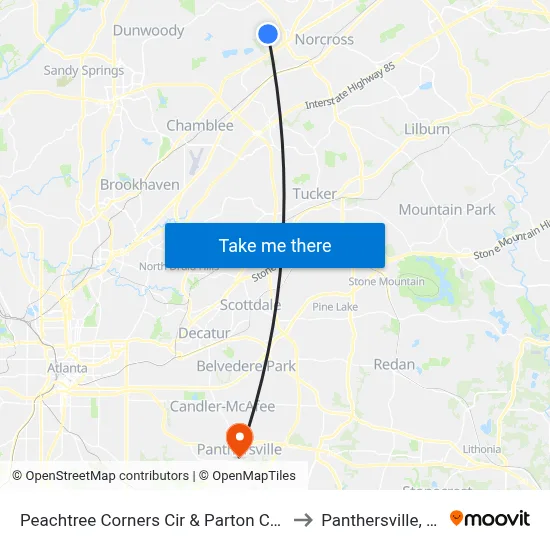 Peachtree Corners Cir & Parton Ct Ob to Panthersville, GA map