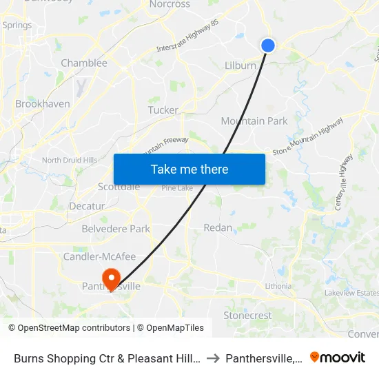 Burns Shopping Ctr & Pleasant Hill Rd Ib to Panthersville, GA map