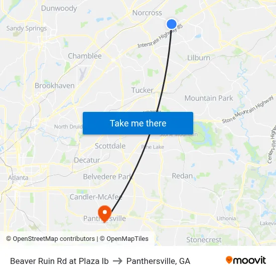Beaver Ruin Rd at Plaza Ib to Panthersville, GA map