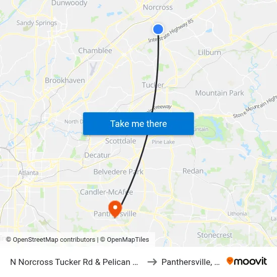 N Norcross Tucker Rd & Pelican Dr Ib to Panthersville, GA map