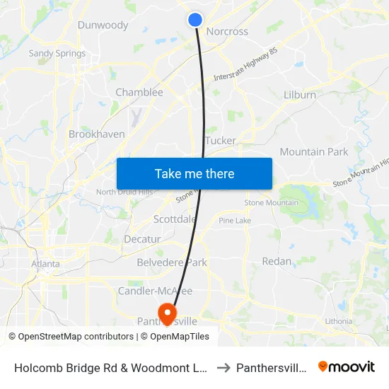 Holcomb Bridge Rd & Woodmont Land Apts to Panthersville, GA map