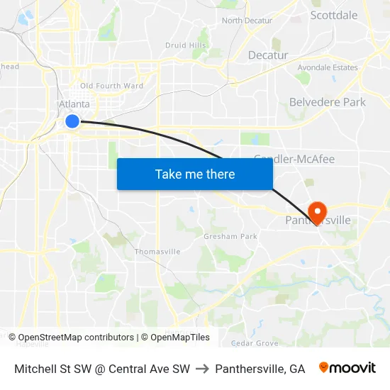 Mitchell St SW @ Central Ave SW to Panthersville, GA map