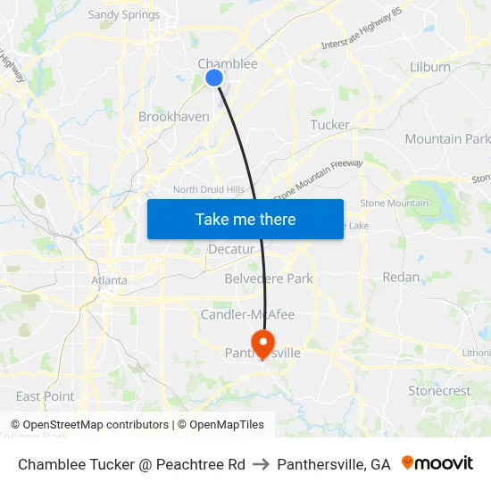 Chamblee Tucker @ Peachtree Rd to Panthersville, GA map