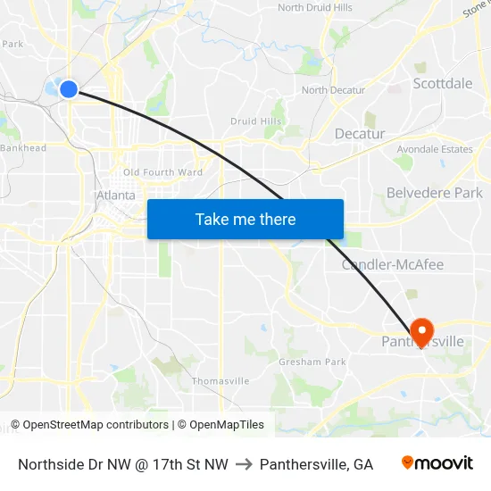 Northside Dr NW @ 17th St NW to Panthersville, GA map