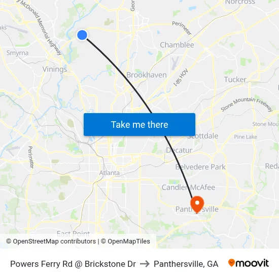 Powers Ferry Rd @ Brickstone Dr to Panthersville, GA map